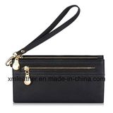 Leather Women's Multi-Card Position Two Fold Purse Long Zipper Wallet