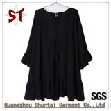 100%Cotton Lady Comfortable Embroidery Dress with Speaker Sleeves