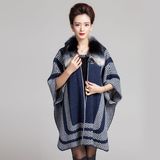 Lady Fashion Fur Collar Zipper Acrylic Knitted Shawl Poncho (YKY4462)