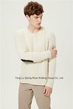 Leather Lamb Wool Nylon Round Neck Men Knit Sweater