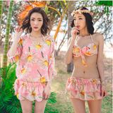 Three Piece Flower Pink Anti-UV Skirt Shine Pretty Stock Bikini