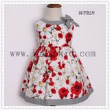 2017 Summer Bow Sleeveless Floral Applique Cotton Dress Hot Sell Elegant Dress Girls