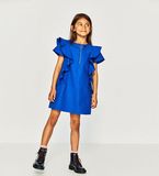 Girl's Falbala Dress with Metal Zipper Decoration