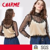 Ladies Fashion Embroidery Sexy Mesh False Two-Piece Blouse