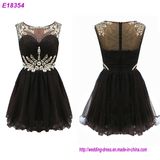 Black Chiffion Beaded A Line Evening Dresses Short Mother of The Bride