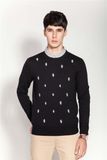 Crew Neck Embroidered Knit Sweater for Men