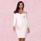 Women Shoulder Bandage Dress Bodycon Dress Long Sleeve Fashion Casual Dress