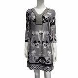 Placement Print Ladis' Dress with Embroidery Neck