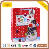 Christmas Red Paper Bag White Snowman Pattern Gift Paper Bag.