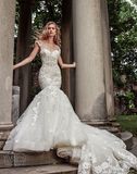 2018 Bridal Evening Gowns Cap Sleeve Lace Mermaid Wedding Dresses Z2081