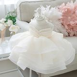 Ivory Organza Beading Custom Made Flower Girl Dress