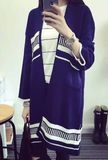 Striped Jacquard Knit Cardigan Loose, Casual Sweater Coat Long Section of Female (BTQ120)