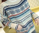 Snowflake Pattern Sleeved Knit Sweater Women's Sweater Wholesale (BTQ073)