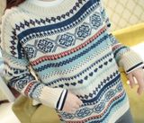 Snowflake Pattern Sleeved Knit Sweater Women's Sweater Wholesale (BTQ073)