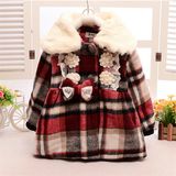 C12812 Girls Wollen Big Lapels Lace Plaid Coat 2~5y