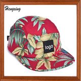 Floral Flat Brim Woven Label 5 Panel Caps