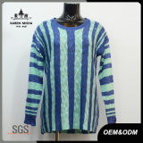 Women Blue and Green Vertical Stripes Sweater