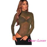 Green Mesh Unlined Mock Neck Bodysuit