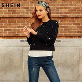 Sweatshirt Woman Pearl Beading 2 in 1 Sweatshirt Autumn Women Sweatshirt Black Long Sleeve Elegant Pullovers