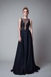 Embroidery A Line Black Chiffon Evening Dress