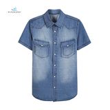 Fashion Thin Slim Short Sleeves Men Denim Shirts with Monkey Wash by Fly Jeans