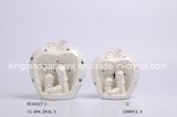 Christmas White Indented Ceramic Apple Nativity Set with LED Tealight