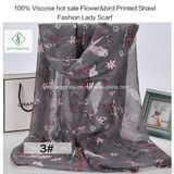 100% Viscose Hot Sale Flower&Bird Printed Shawl Fashion Lady Scarf