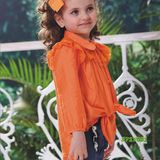 Beautiful Orange Chiffon Front Short Back Long Blouse for Children Girl