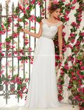 Boat Neck White Bridal Gown Cap Sleeve Chiffon Wedding Dresses