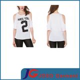 Women Trendy Round Neck off Shoulder T-Shirt (JS9013)