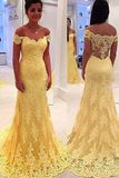 Yellow Lace Formal Evening off Shoulder A-Line Prom Dress Ya1901