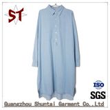 Fashion Ladies Casual Long Shirt Denim Dress with Cotton