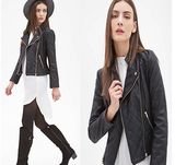 OEM High Quality Long Sleeve Zippered Women Leather Jacket