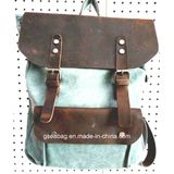 Fashion New Designed Real Leather Canvas Backpack Travel Sport Casual Bag (#20015)