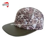 Brown Leather Brim 5 Panel Flat Cap