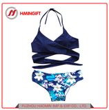 Halter Sexy Printed Three-Point Straps Lace Split Women's Swimsuit Bikini