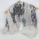 Grey Leopad Printing Flower Shawl for Women Fashion Accessory