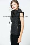 Hooded Winter Zipper Women Leather Vest Popular Design Women Waistcoat with Pockets