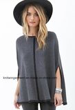 OEM Women Fashion Ribbed Wool Sweater Cloak Shawl (W18-511)