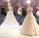 off Shoulder Big Train Beads Ballgown Bridal Wedding Dress Gown Wgf149