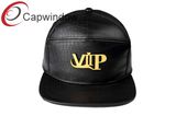 Black PU Leather Snapback Cap with Metal Patch VIP