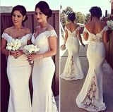 Custom Mermaid off Shoulder Gown Dress Lace Top Bridesmaid Dresses