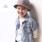 New Design Slim Light Blue Boys' Short Sleeve Denim Shirt with Bleach Wash by Fly Jeans