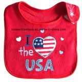 China Factory Produce Custom Embroidered Cotton Terry Red Baby Feeding Drool Bib