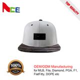 Custom Design Adults Size Leather Patch 6 Panel Flat Brim Cap