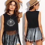 New Womens Ladies Fringe Tassel Tops T Shirt Casual Blouse Sleeveless Shirt