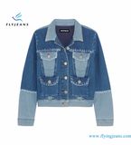 Light-Blue and MID-Blue Stretch-Denim Short Jackets for Women Emzyme Wash