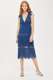 Sexy Blue Women Deep V Neck Tiered Lace MIDI Maxi Dresses