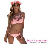 Pink Cross Over Spaghetti Strap Bikini Swimsuit