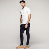 Plain White Dress/Office Short Sleeve Shirt for Men Square Collar